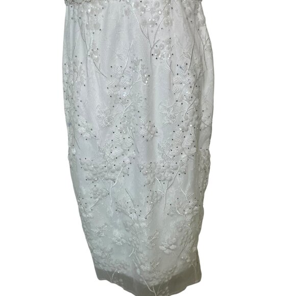 Mac Duggal White Embellished Midi Dress Rosette Shoulder NWT Size 4 - Picture 4 of 7